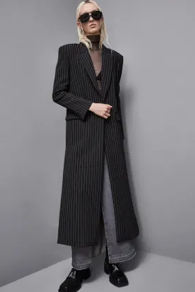 Cappotto lungo gessato in flanella